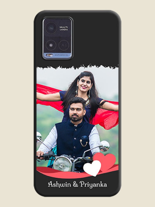 Custom Pin Color Love Shaped Ribbon Design with Text on Space Black Custom Soft Matte Phone Back Cover - Vivo T1x