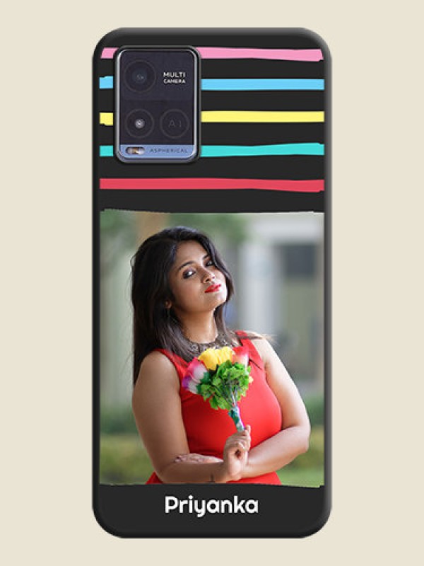 Custom Multicolor Lines with Image on Space Black Personalized Soft Matte Phone Covers - Vivo T1x