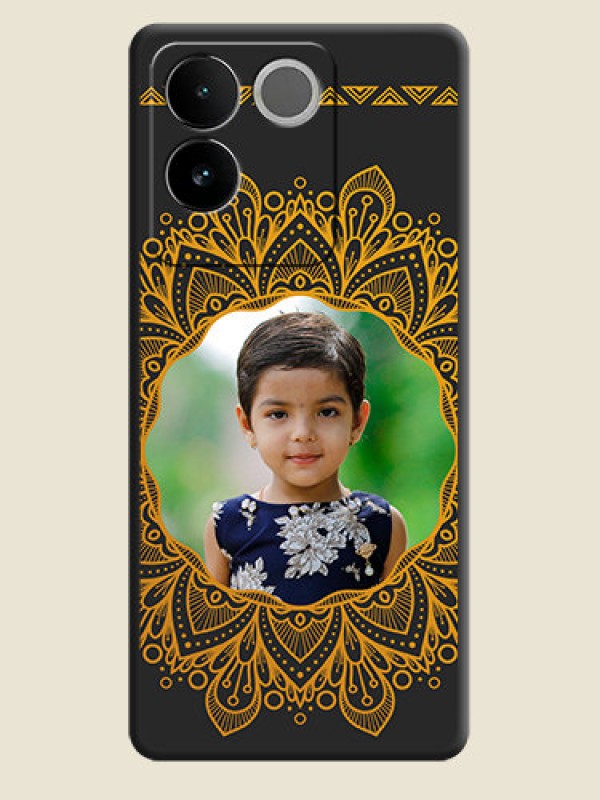 Custom Round Image with Floral Design On Space Black Custom Soft Matte Mobile Back Cover - Vivo T2 Pro 5G
