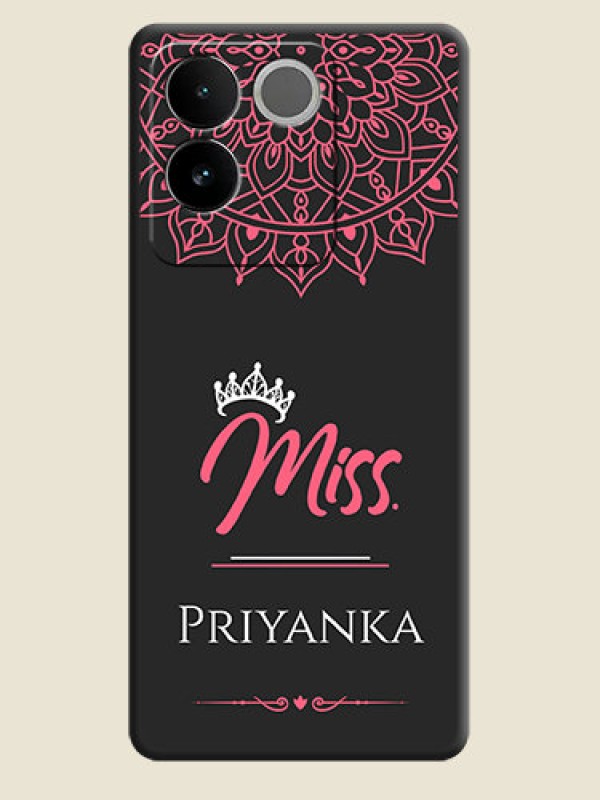 Custom Mrs Name with Floral Design On Space Black Custom Soft Matte Mobile Back Cover - Vivo T2 Pro 5G