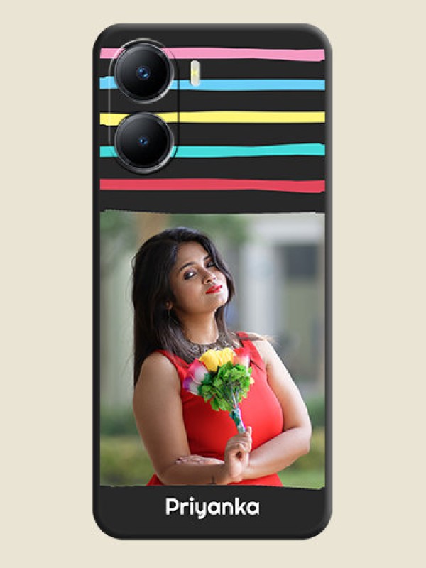Custom Multicolor Lines with Image on Space Black Personalized Soft Matte Phone Covers - Vivo T2x 5G