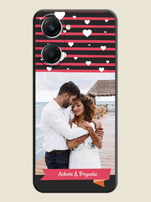 Custom White Color Love Symbols with Pink Lines Pattern On Space Black Custom Soft Matte Mobile Back Cover - Vivo T3 Lite 5G