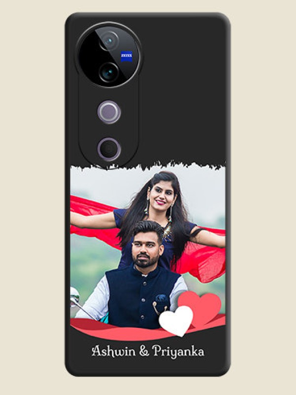 Custom Pin Color Love Shaped Ribbon Design with Text On Space Black Custom Soft Matte Mobile Back Cover - Vivo T3 Ultra