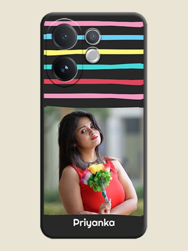 Custom Multicolor Lines with Image On Space Black Custom Soft Matte Mobile Back Cover - Vivo T4 Pro 5G