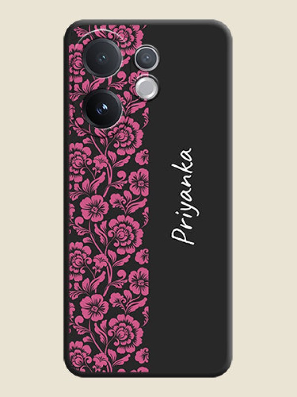 Custom Pink Floral Pattern Design With Custom Text On Space Black Custom Soft Matte Mobile Back Cover - Vivo T4 Pro 5G