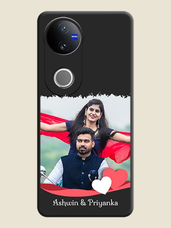 Custom Pin Color Love Shaped Ribbon Design with Text On Space Black Custom Soft Matte Mobile Back Cover - Vivo T4R 5G