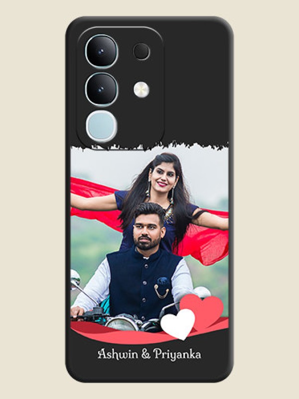 Custom Pin Color Love Shaped Ribbon Design with Text On Space Black Custom Soft Matte Mobile Back Cover - Vivo T4x 5G