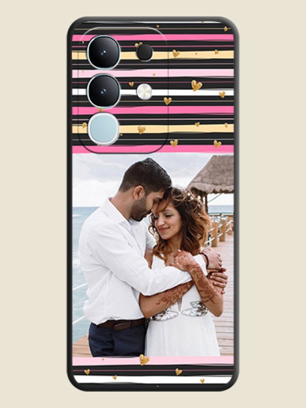 Custom Multicolor Lines and Golden Love Symbols Design on Photo On Space Black Custom Soft Matte Mobile Back Cover - Vivo T4x 5G
