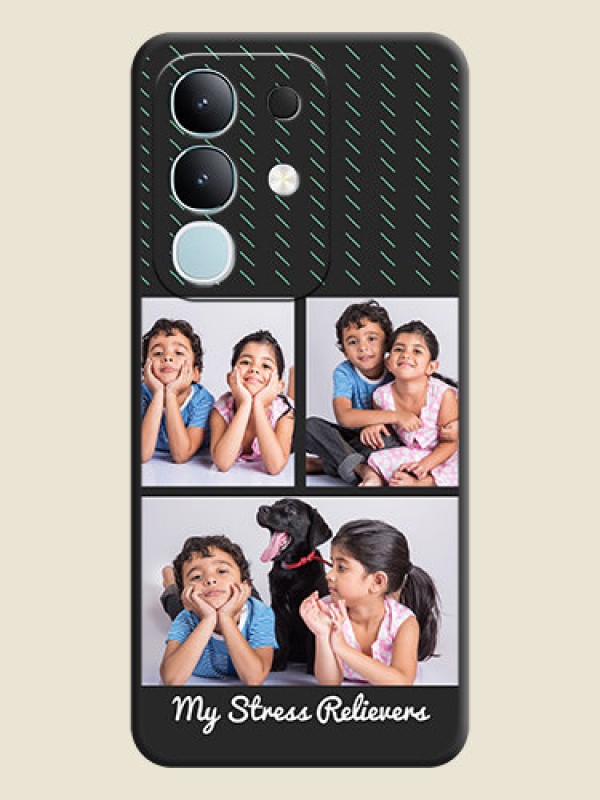 Custom Cross Dotted Pattern with 2 Image Holder On Space Black Custom Soft Matte Mobile Back Cover - Vivo T4x 5G