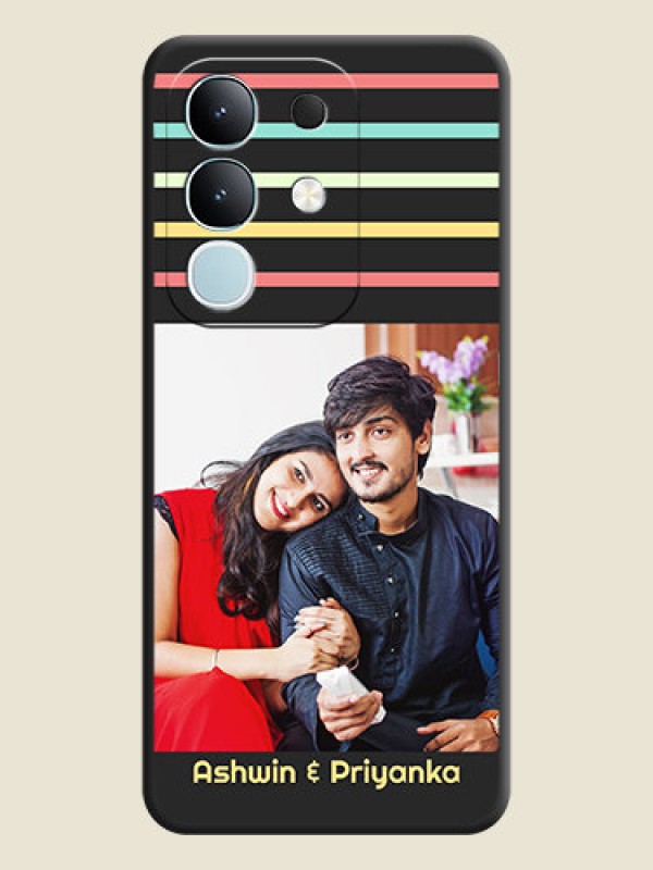 Custom Color Stripes with Photo and Text on Photo On Space Black Custom Soft Matte Mobile Back Cover - Vivo T4x 5G