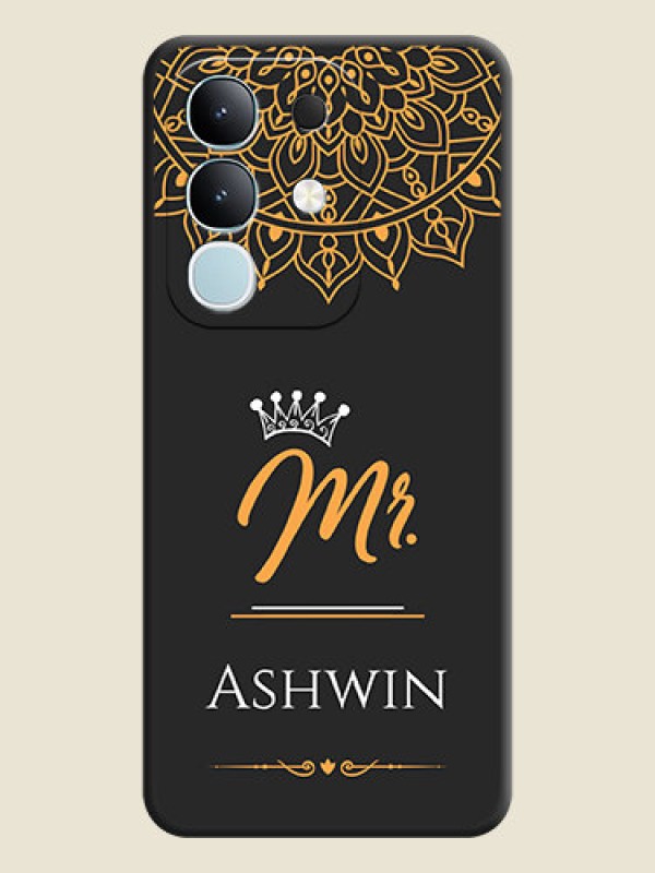 Custom Mr Name with Floral Design On Space Black Custom Soft Matte Mobile Back Cover - Vivo T4x 5G