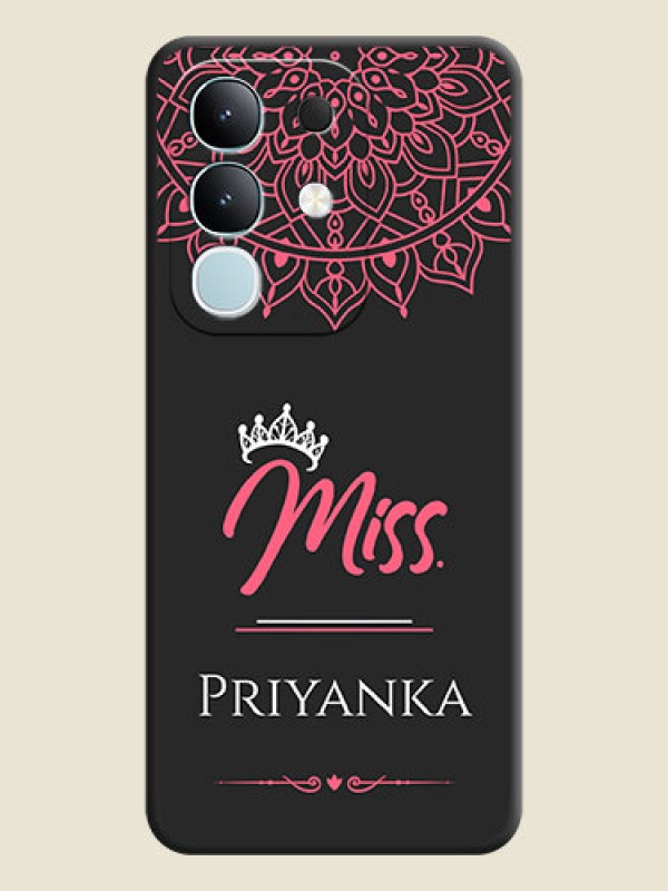 Custom Mrs Name with Floral Design On Space Black Custom Soft Matte Mobile Back Cover - Vivo T4x 5G