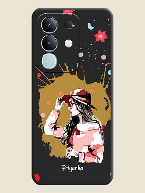 Custom Mordern Lady With Color Splash Background With Custom Text On Space Black Custom Soft Matte Mobile Back Cover - Vivo T4x 5G