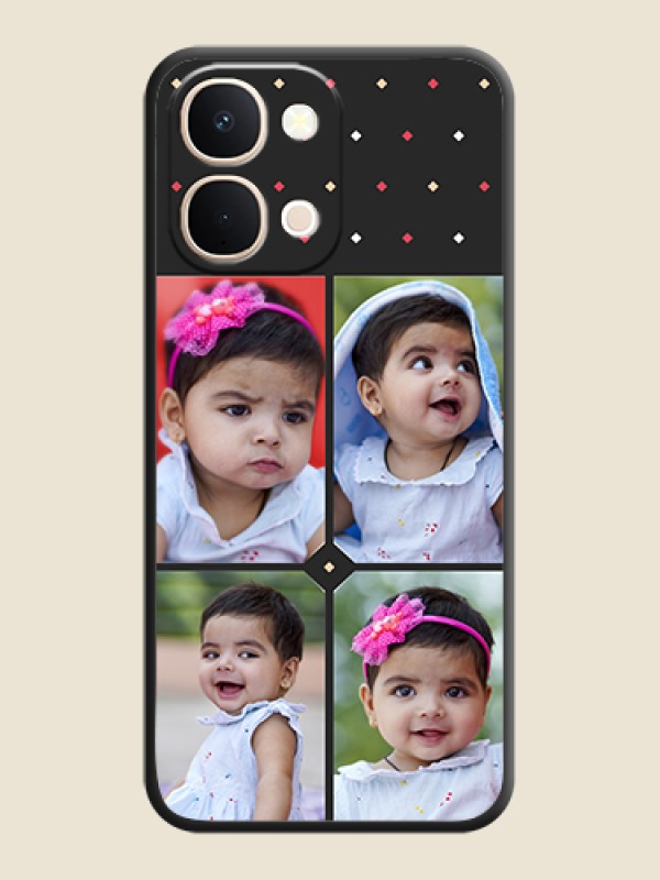 Custom Multicolor Dotted Pattern with 4 Image Holder On Space Black Custom Soft Matte Mobile Back Cover - Vivo T5X 5G
