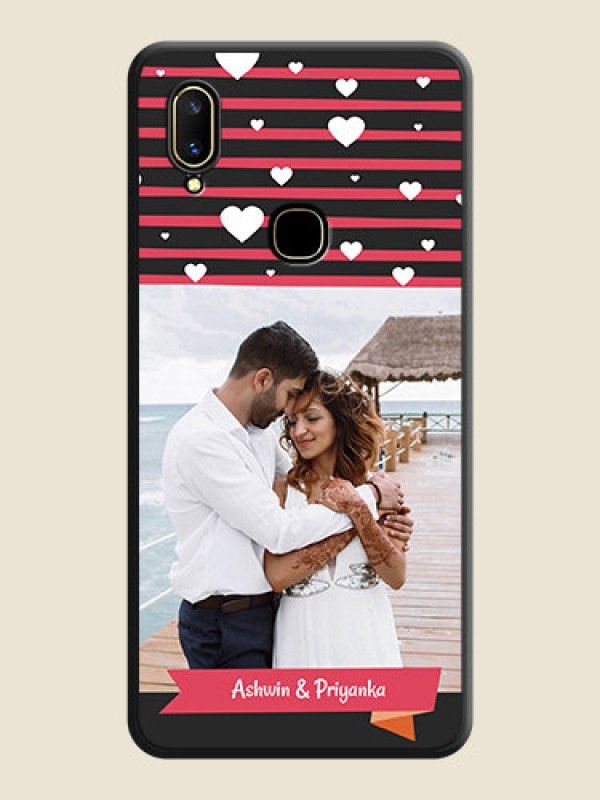 Custom White Color Love Symbols with Pink Lines Pattern on Space Black Custom Soft Matte Phone Cases - Vivo V11