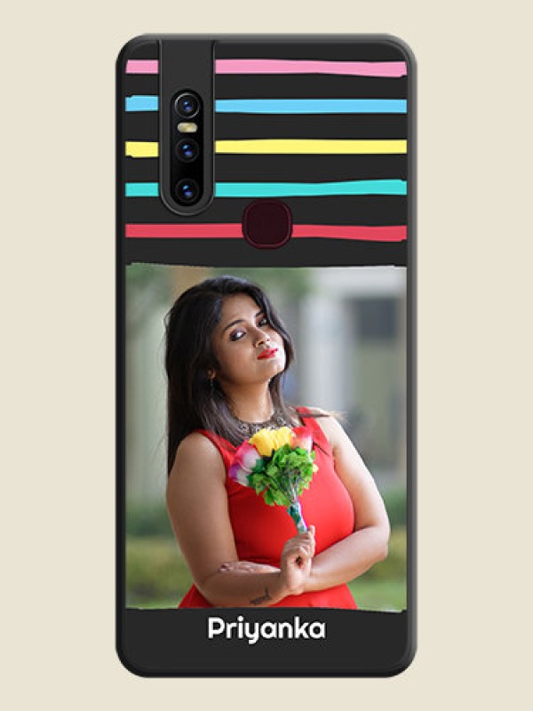 Custom Multicolor Lines with Image on Space Black Personalized Soft Matte Phone Covers - Vivo V15