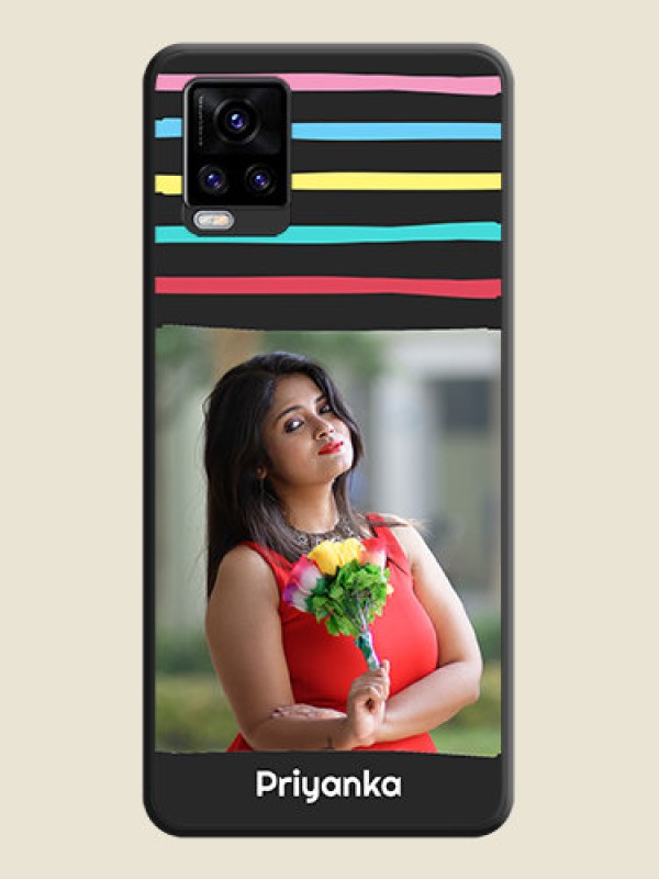 Custom Multicolor Lines with Image on Space Black Personalized Soft Matte Phone Covers - Vivo V20 Pro 5G