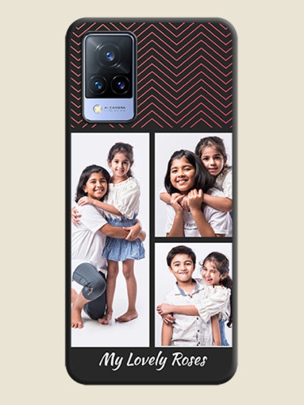 Custom Wave Pattern with 3 Image Holder on Space Black Custom Soft Matte Back Cover - Vivo V21 5G