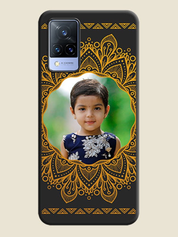 Custom Round Image with Floral Design on Photo on Space Black Soft Matte Mobile Cover - Vivo V21 5G