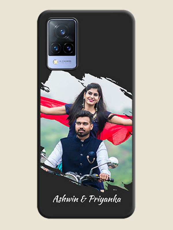 Custom Grunge Brush Strokes on Photo on Space Black Soft Matte Back Cover - Vivo V21 5G
