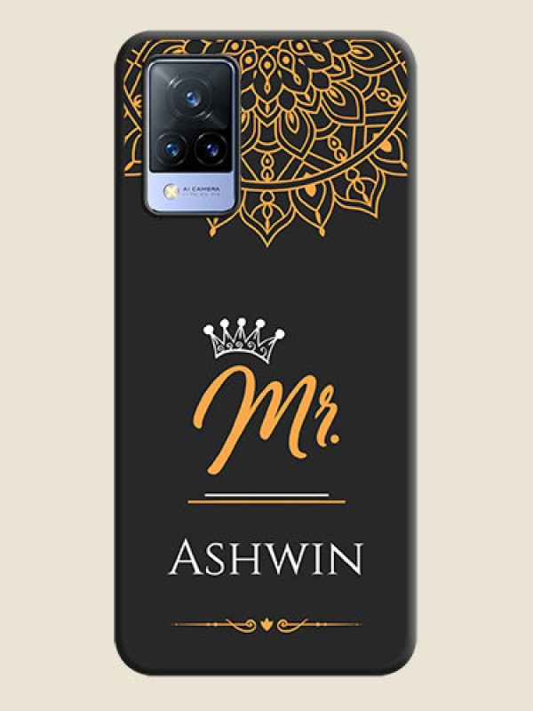Custom Mr Name with Floral Design  on Personalised Space Black Soft Matte Cases - Vivo V21 5G