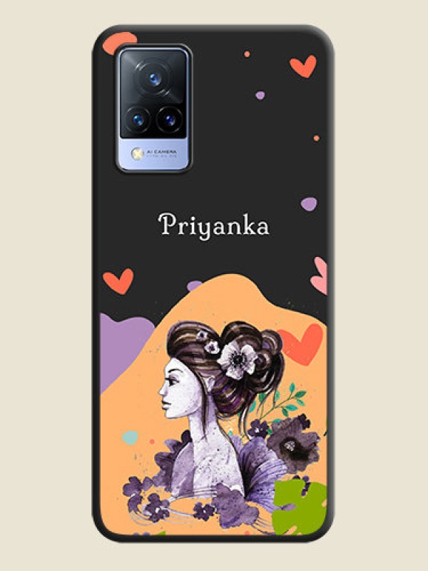 Custom Namecase For Her With Fancy Lady Image On Space Black Personalized Soft Matte Phone Covers -Vivo V21 5G