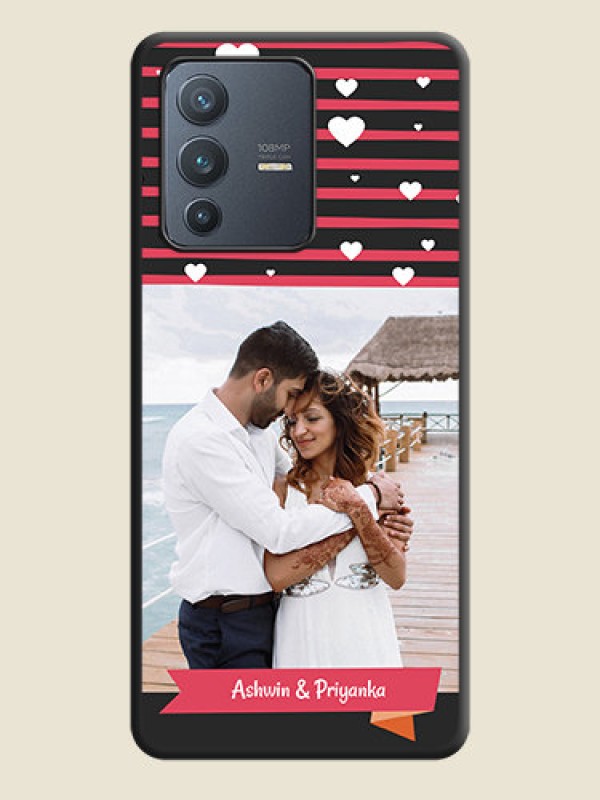 Custom White Color Love Symbols with Pink Lines Pattern on Space Black Custom Soft Matte Phone Cases - Vivo V23 Pro 5G