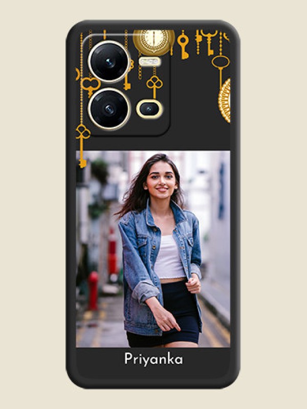 Custom Decorative Design with Text on Space Black Custom Soft Matte Back Cover - Vivo V25 5G