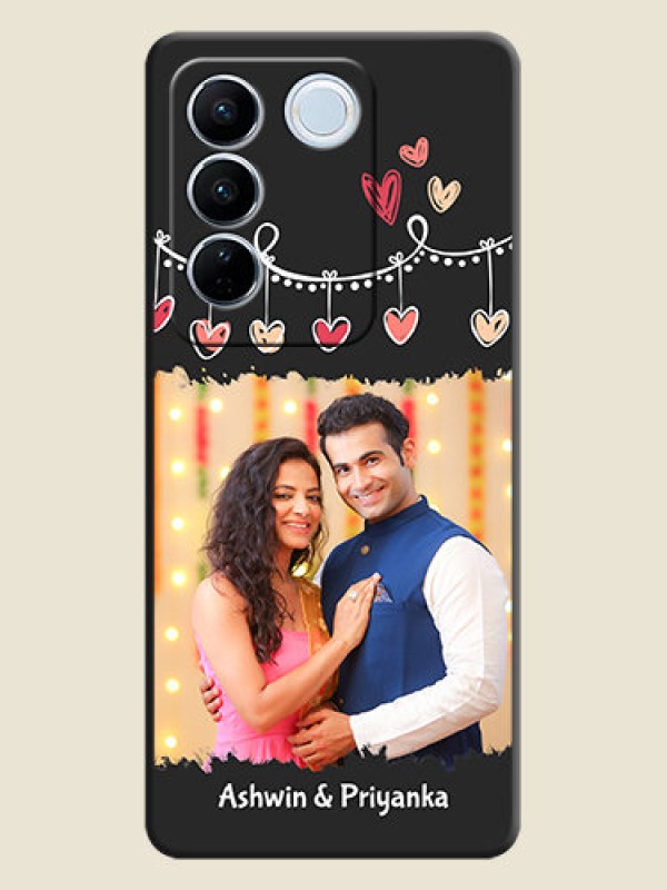 Custom Pink Love Hangings with Name on Space Black Custom Soft Matte Phone Cases - Vivo V27 Pro