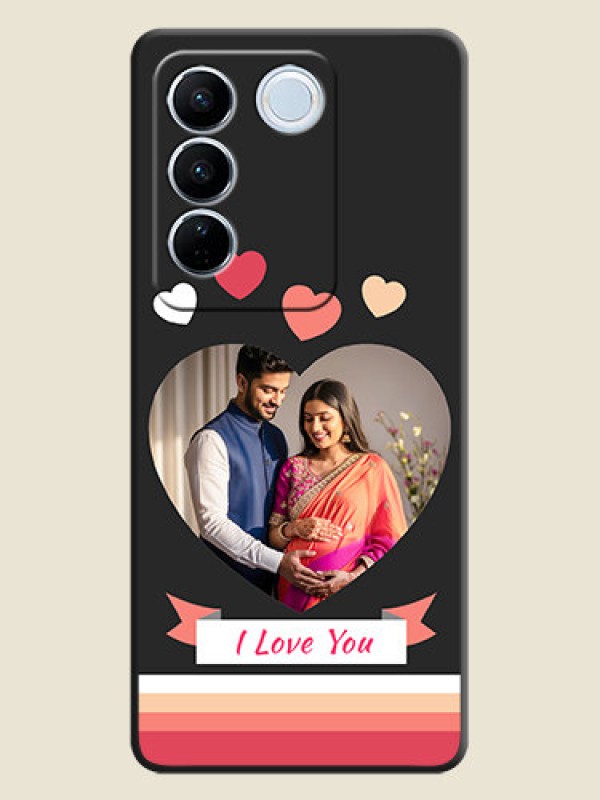 Custom Love Shaped Photo with Colorful Stripes on Personalised Space Black Soft Matte Cases - Vivo V27
