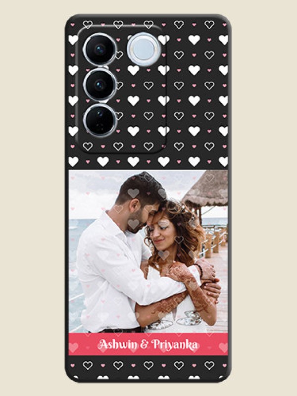 Custom White Color Love Symbols with Text Design on Photo on Space Black Soft Matte Phone Cover - Vivo V27