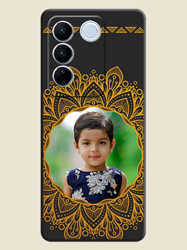 Custom Round Image with Floral Design on Photo on Space Black Soft Matte Mobile Cover - Vivo V27