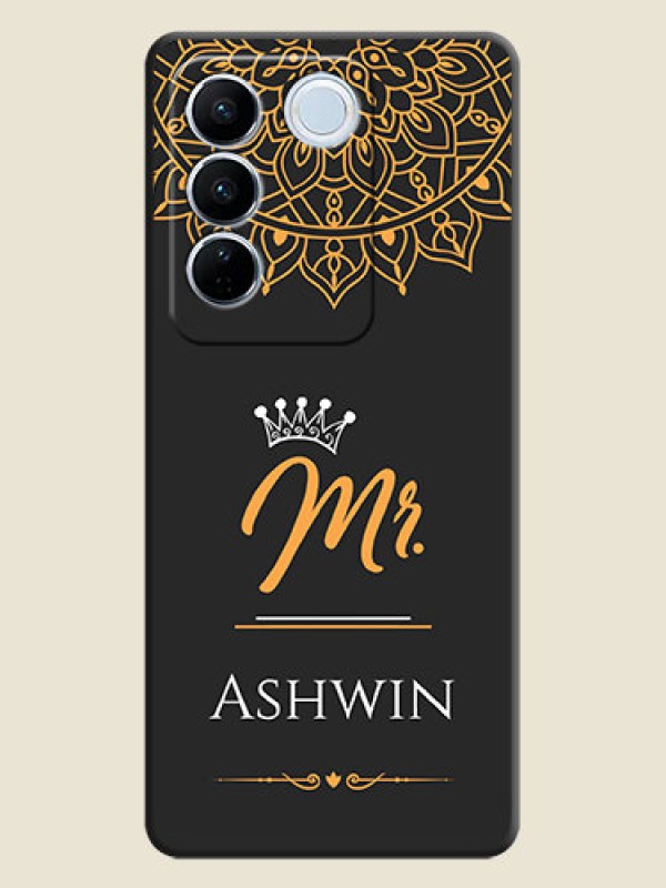 Custom Mr Name with Floral Design  on Personalised Space Black Soft Matte Cases - Vivo V27