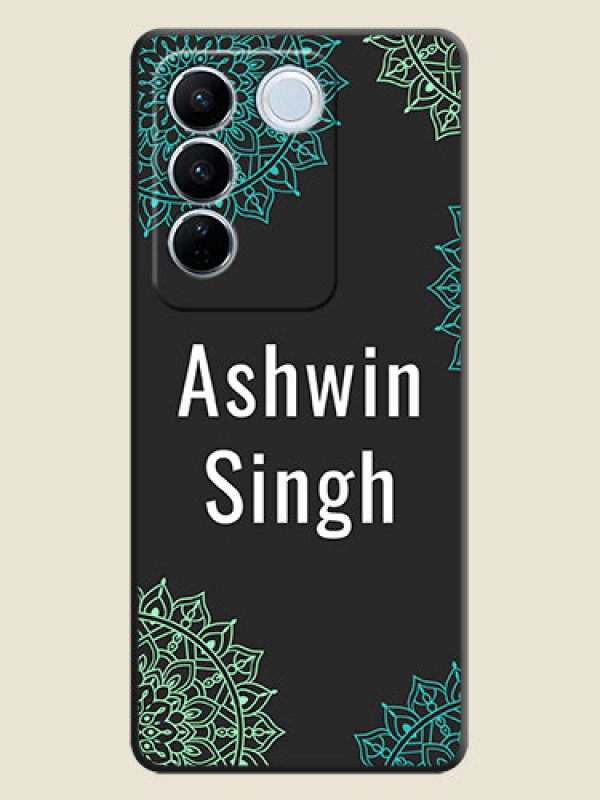 Custom Your Name with Floral Design on Space Black Custom Soft Matte Back Cover - Vivo V27