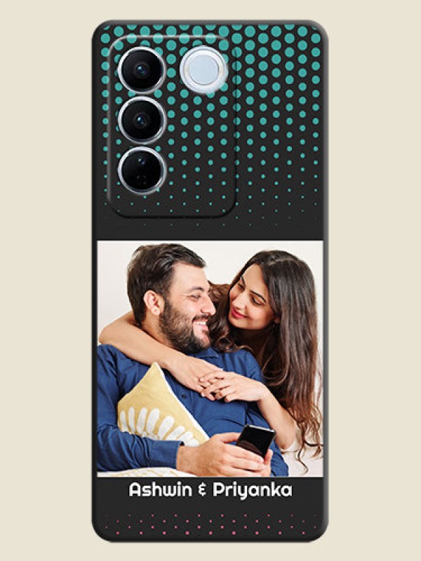Custom Faded Dots with Grunge Photo Frame and Text on Space Black Custom Soft Matte Phone Cases - Vivo V27