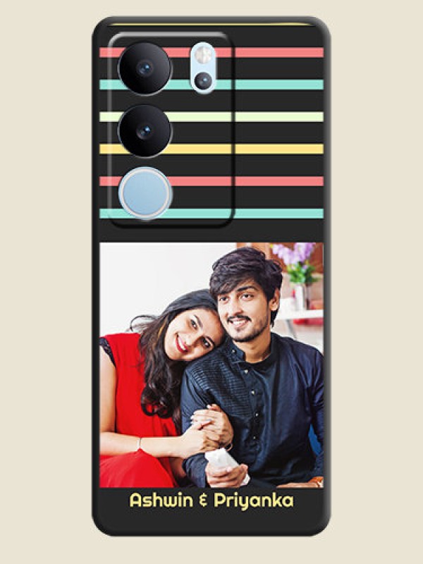 Custom Color Stripes with Photo and Text on Photo  On Space Black Custom Soft Matte Mobile Back Cover - Vivo V29 Pro 5G