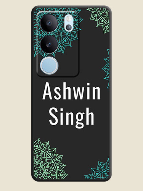 Custom Your Name with Floral Design On Space Black Custom Soft Matte Mobile Back Cover - Vivo V29 Pro 5G