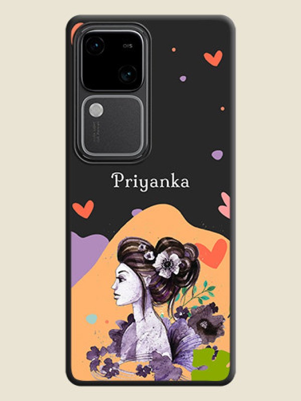 Custom Namecase For Her With Fancy Lady Image On Space Black Personalized Soft Matte Phone Covers - Vivo V30 5G