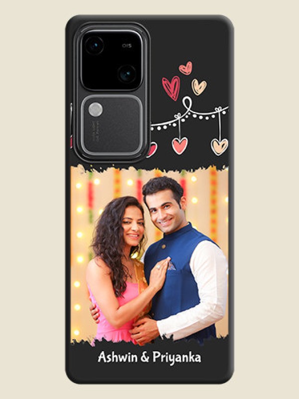 Custom Pink Love Hangings with Name on Space Black Custom Soft Matte Phone Cases - Vivo V30 Pro 5G