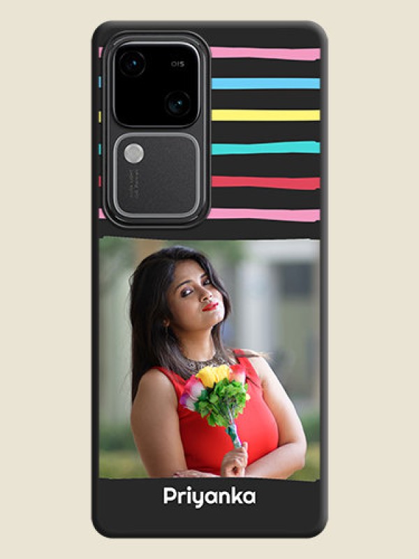 Custom Multicolor Lines with Image on Space Black Personalized Soft Matte Phone Covers - Vivo V30 Pro 5G