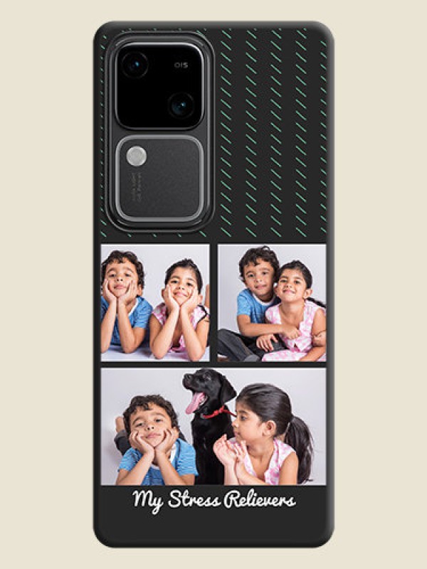 Custom Cross Dotted Pattern with 2 Image Holder on Personalised Space Black Soft Matte Cases - Vivo V30 Pro 5G