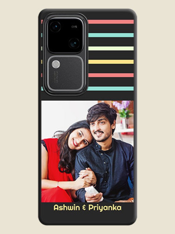 Custom Color Stripes with Photo and Text - Photo on Space Black Soft Matte Mobile Case - Vivo V30 Pro 5G