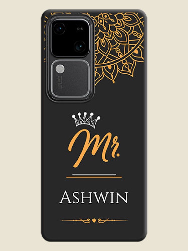Custom Mr Name with Floral Design on Personalised Space Black Soft Matte Cases - Vivo V30 Pro 5G