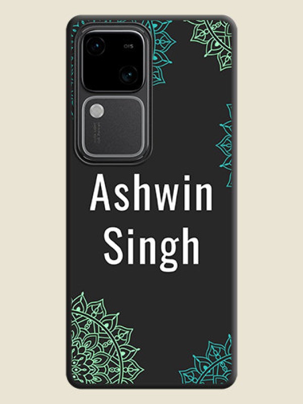 Custom Your Name with Floral Design on Space Black Custom Soft Matte Back Cover - Vivo V30 Pro 5G