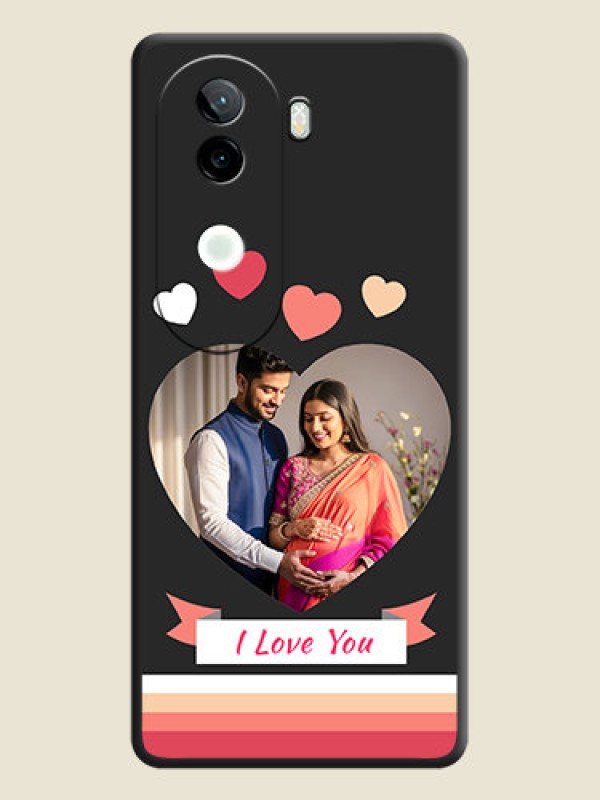 Custom Love Shaped Photo with Colorful Stripes On Space Black Custom Soft Matte Mobile Back Cover - Vivo V40e 5G