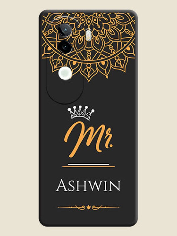 Custom Mr Name with Floral Design On Space Black Custom Soft Matte Mobile Back Cover - Vivo V40e 5G