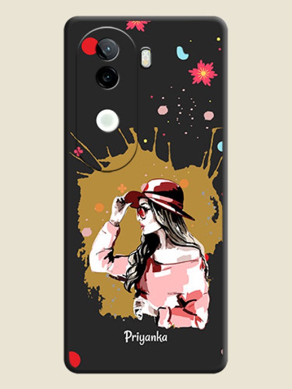 Custom Mordern Lady With Color Splash Background With Custom Text On Space Black Custom Soft Matte Mobile Back Cover - Vivo V40e 5G