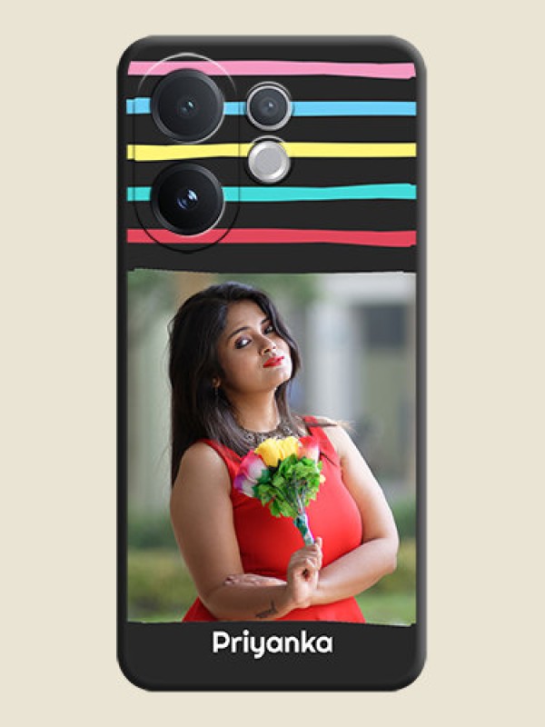Custom Multicolor Lines with Image On Space Black Custom Soft Matte Mobile Back Cover - Vivo V60 5G