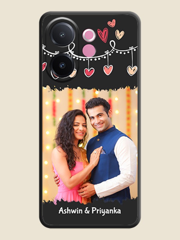 Custom Pink Love Hangings with Name On Space Black Custom Soft Matte Mobile Back Cover - Vivo V60e 5G