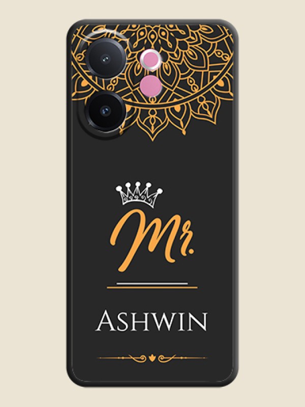 Custom Mr Name with Floral Design On Space Black Custom Soft Matte Mobile Back Cover - Vivo V60e 5G